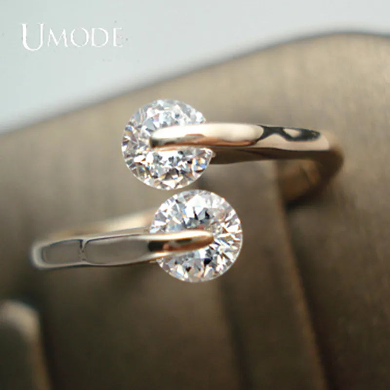 UMODE Rose Gold Color Fashion Design Twin Zircon CZ Cubic Zirconia Engagement Rings for Woman JR0013A UMODE Rose Gold Color Fashion Design Twin Zircon CZ Cubic Zirconia Engagement Rings for Woman JR0013A